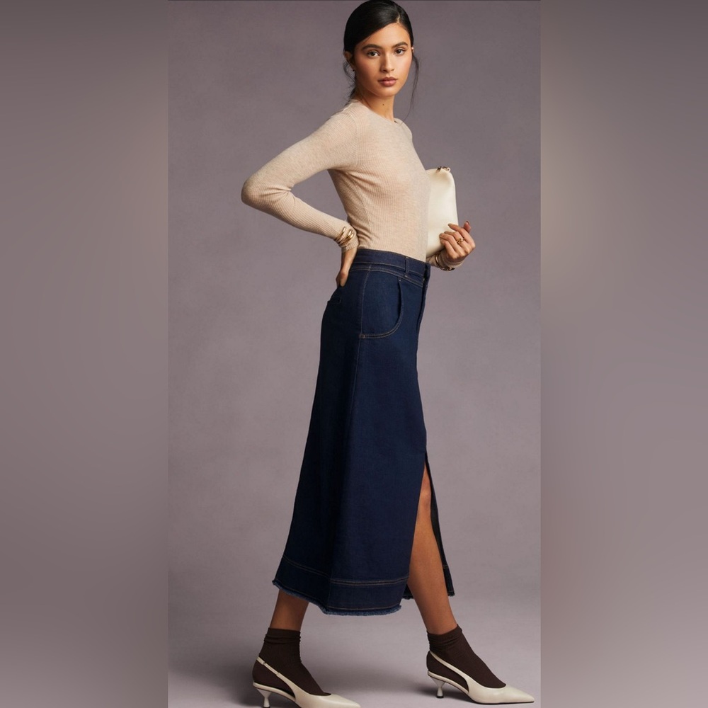 Anthropologie Pilcro dark denim skirt front slit sz 2